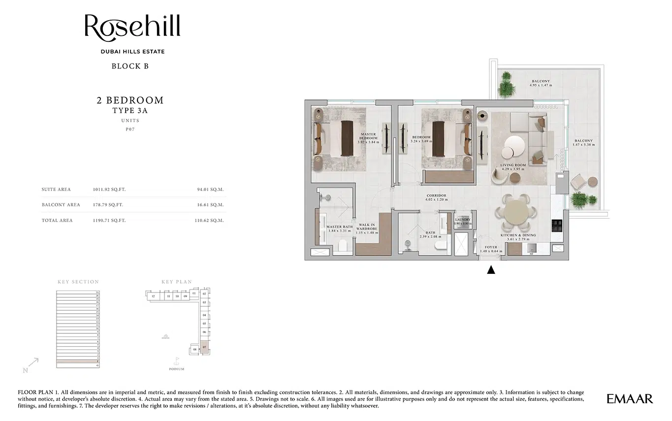 Emaar Rosehill 2 Bedroom Floor Plan