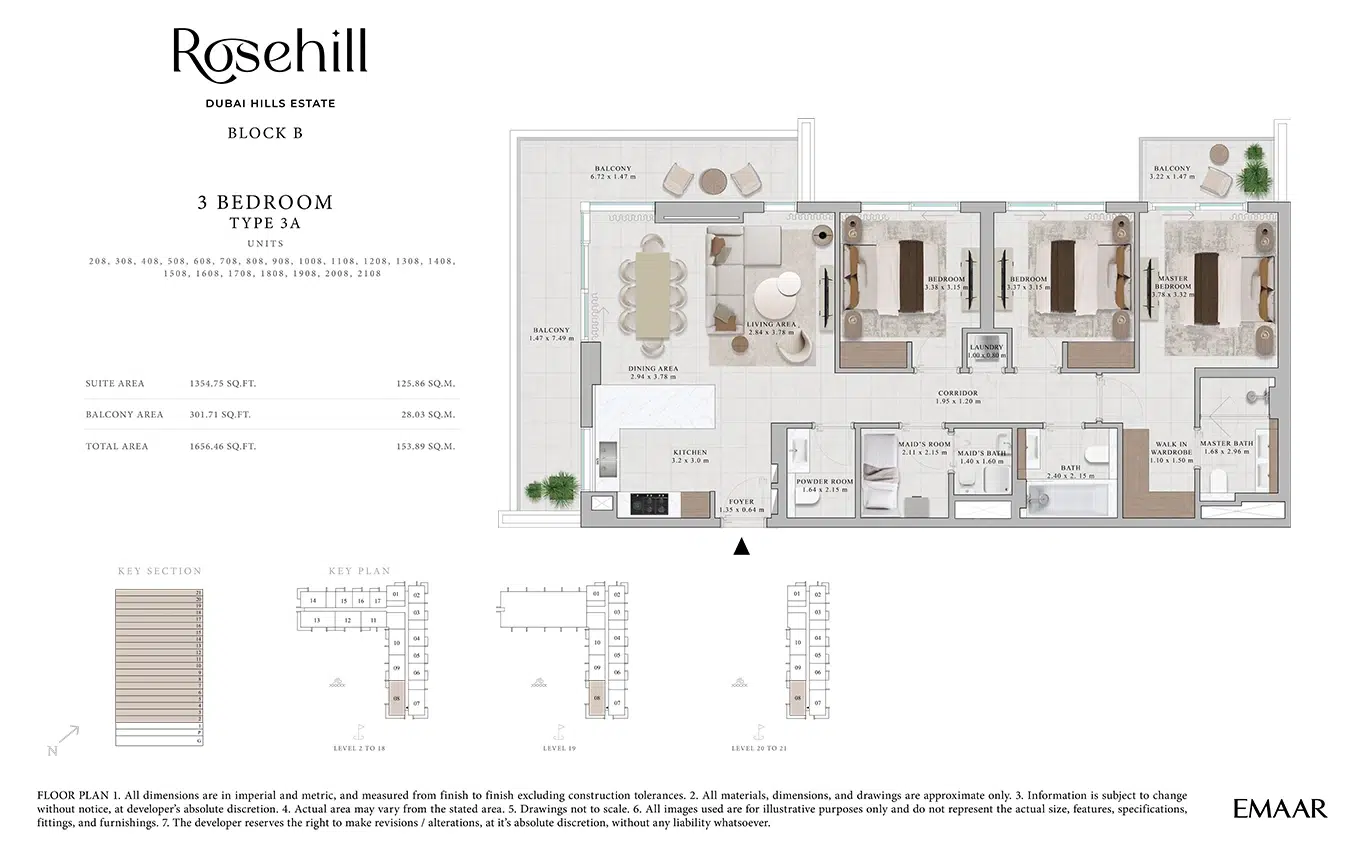 Emaar Rosehill 3 Bedroom Floor Plan