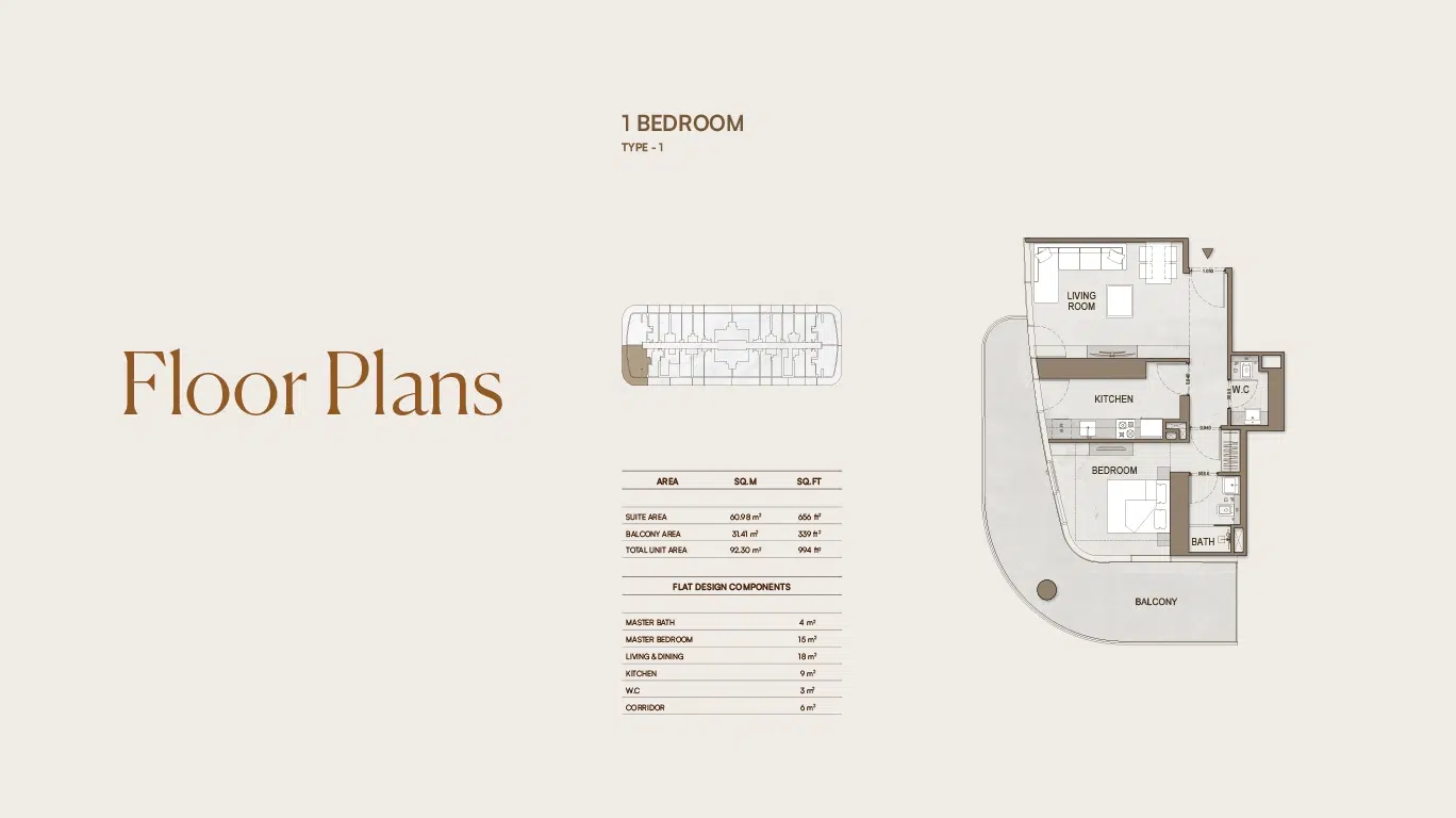 Binghatti Skyhall 1 Bedroom Apartment Floor Plans