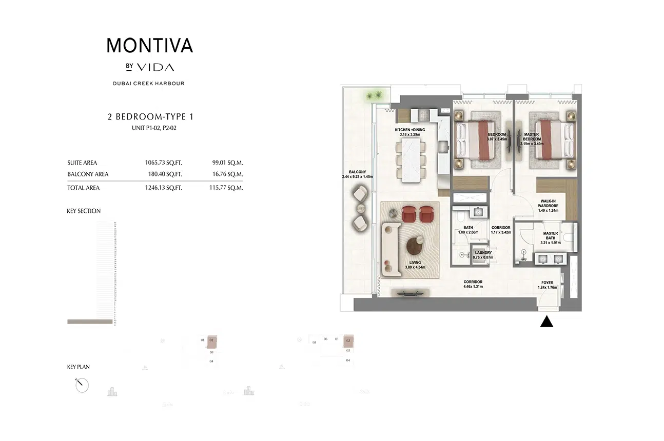 Emaar Montiva by Vida 2 Bedroom Floor Plan
