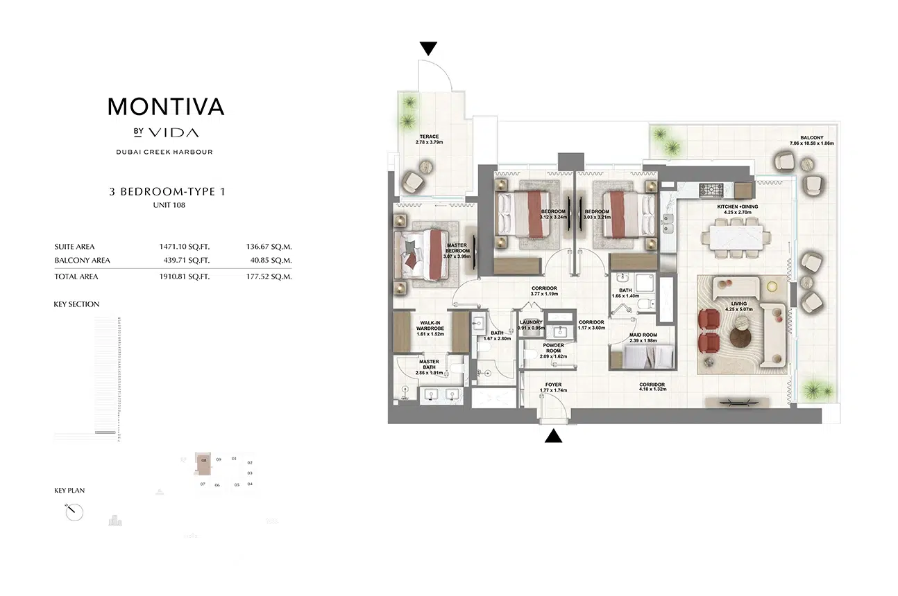 Emaar Montiva by Vida 3 Bedroom Floor Plan