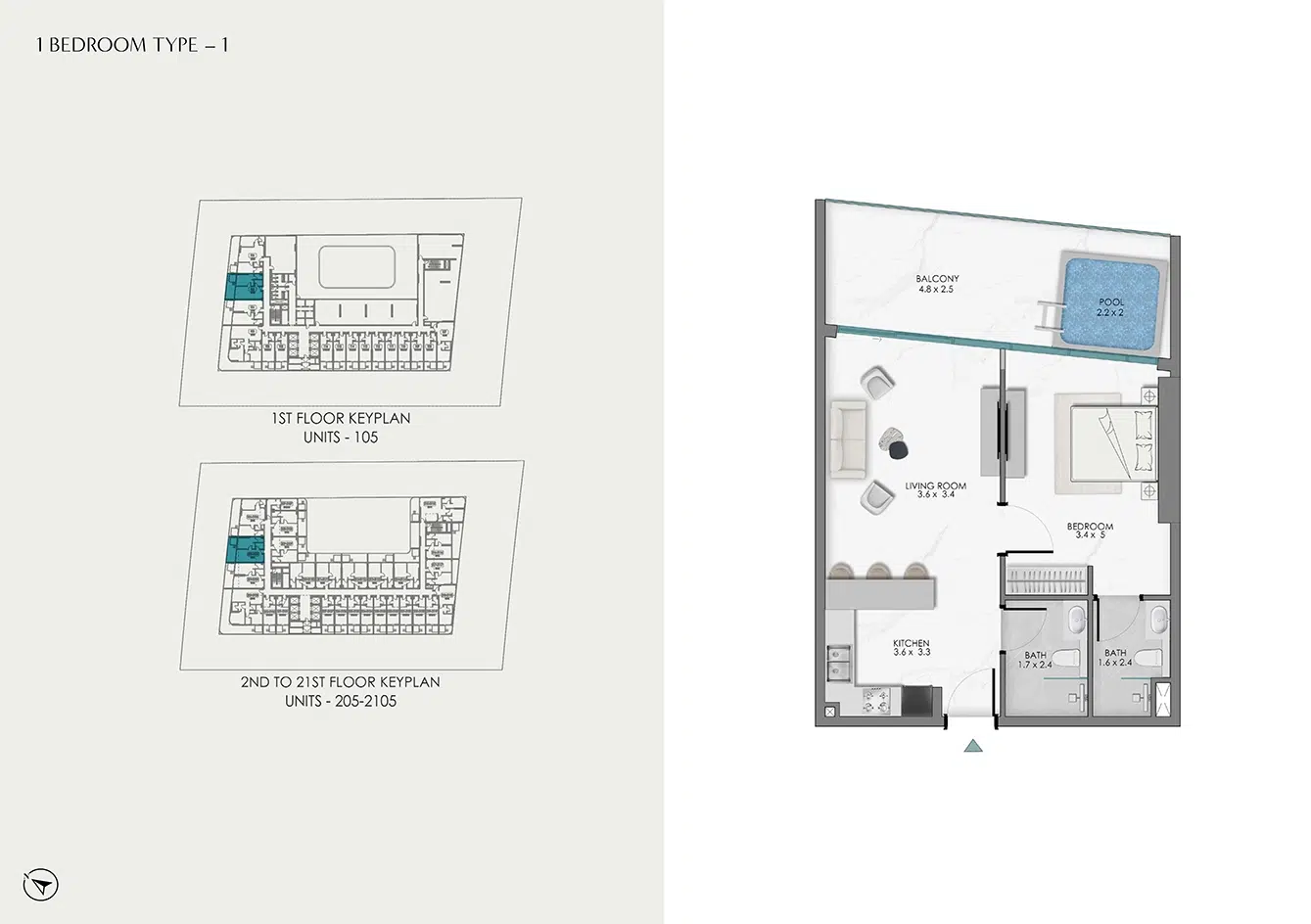 Samana Sky Views 1 Bedroom Floor Plan