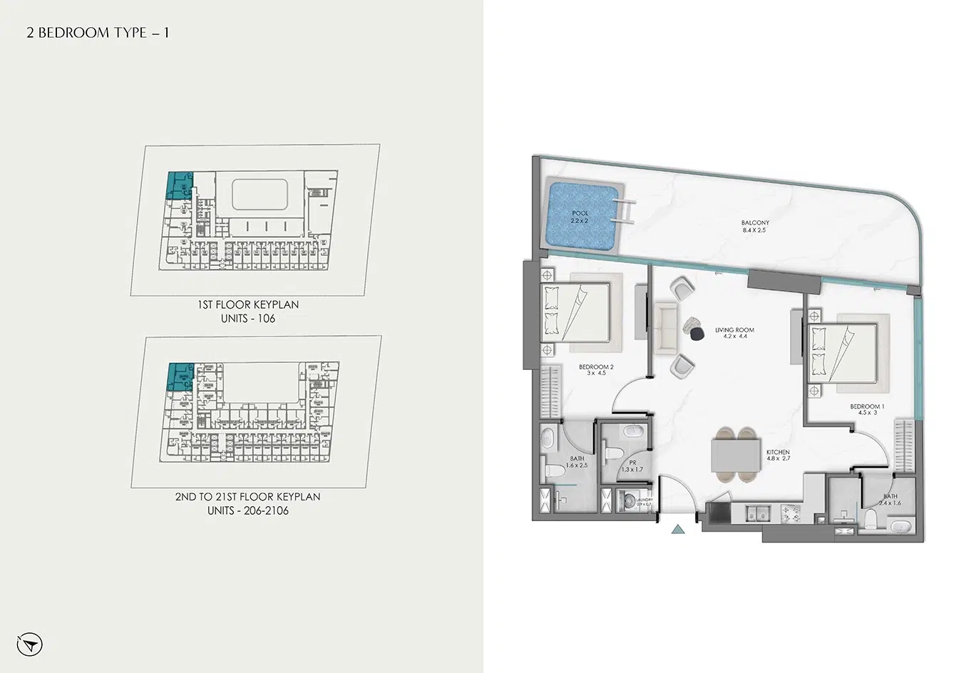 Samana Sky Views 2 Bedroom Floor Plan