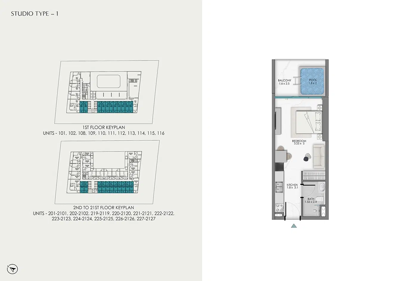Samana Sky Views Studio Bedroom Floor Plan