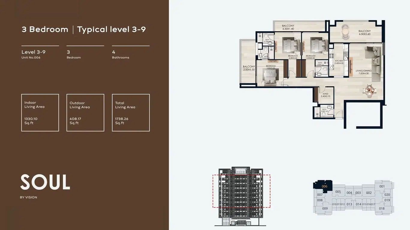 Soul by Vision 3 Bedroom Floor Plan